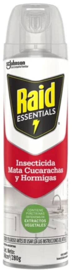 Insecticida mata cucarachas y hormigas essentials con extractos vegetales x 360 cc - Raid