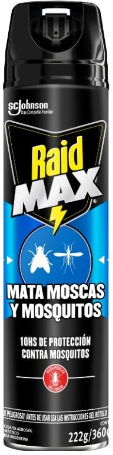 Insecticida max mata moscas y mosquitos (10 hs. de proteccion) x 360 cc - Raid