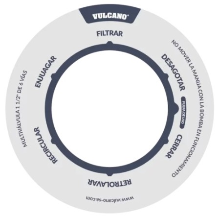 [281*Eti*233008] Etiqueta funciones multivalvula 6 vias 1 ½" (circular acetato) - Vulcano 233008