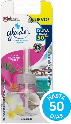 [574*Rep*0176389*566] Repuesto desodorante de ambiente aceites naturales flores tropicales y coco x 21 ml - Glade