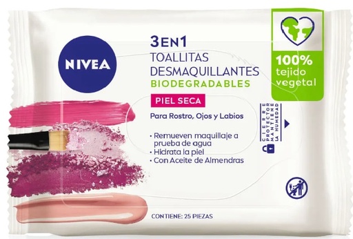 [677*Toa*0137087*81906] Toallitas desmaquillantes piel seca (biodegradables) x 25 u - Nivea